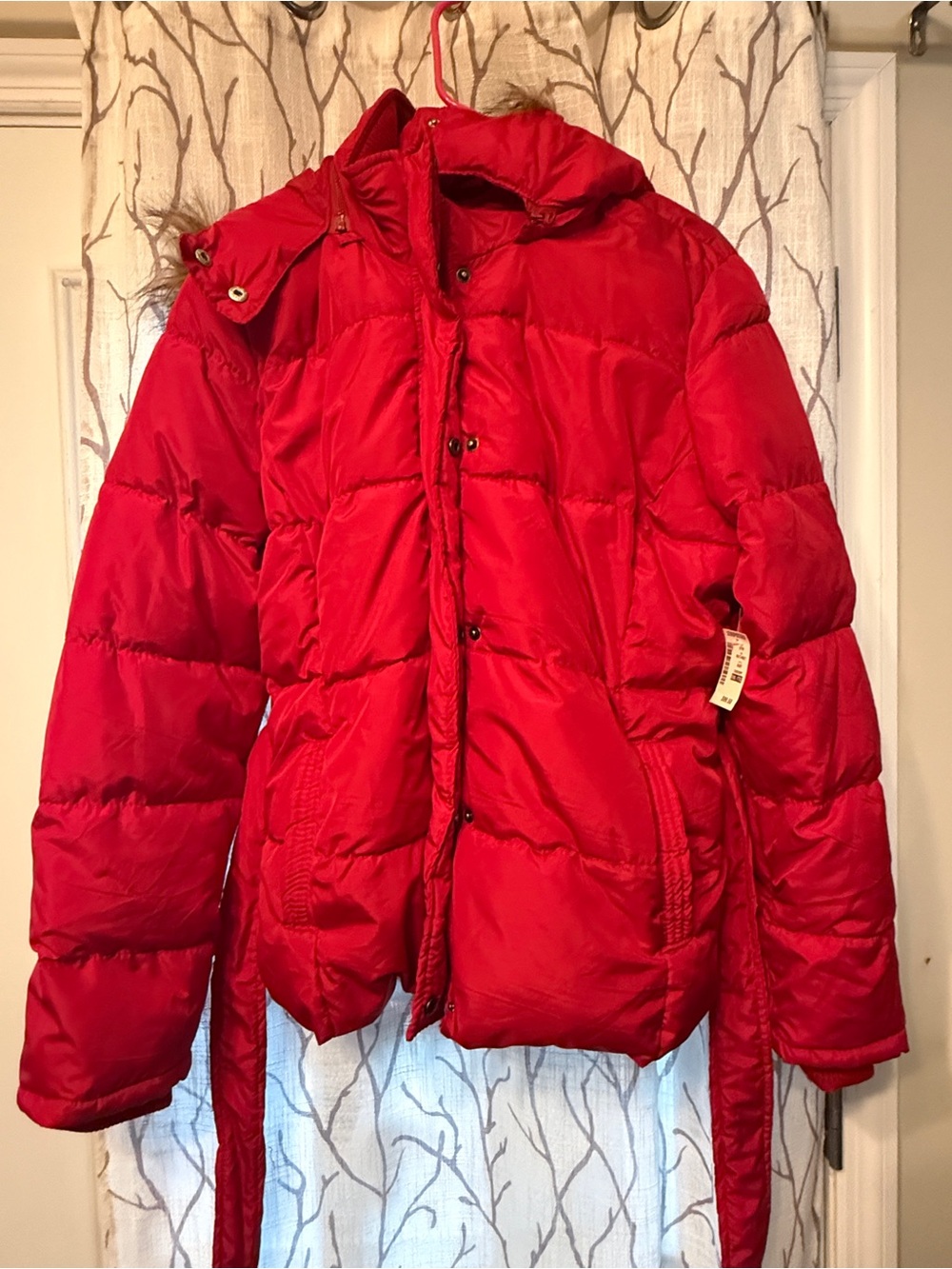Women’s Red Puffer Jacket with Hood